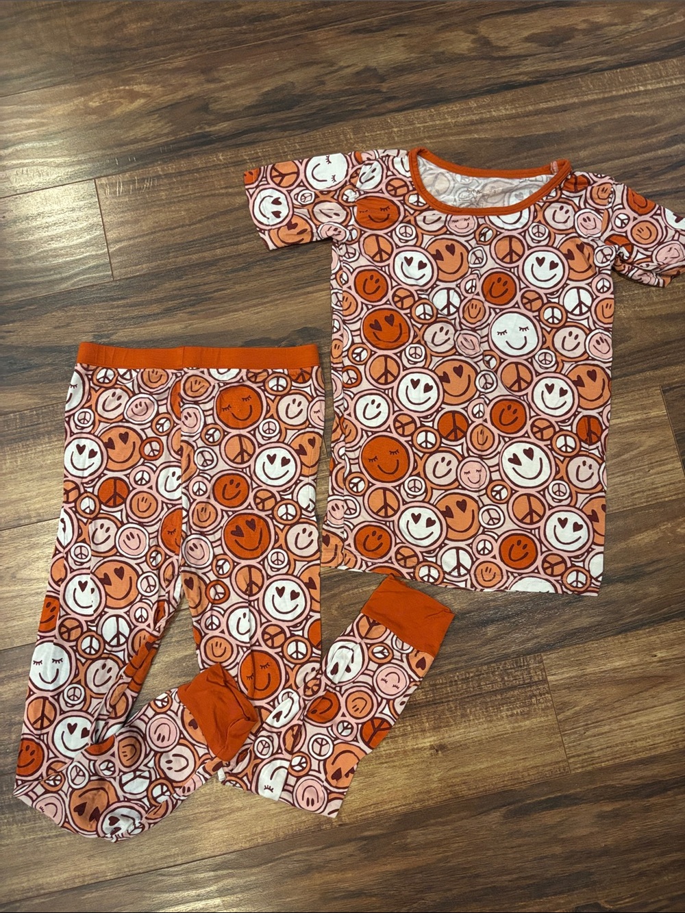 Little Sleepies Orange & White Smiley Face Pajama Set